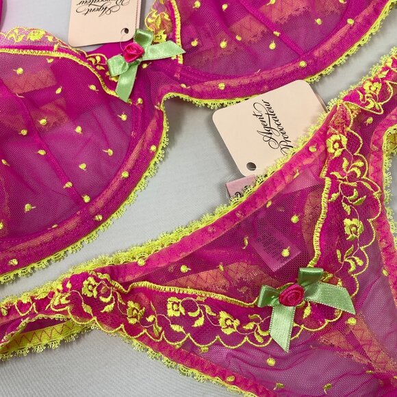 Agent Provocateur Connie Pink Yellow 36D/3 Set NWT - Picture 6 of 12